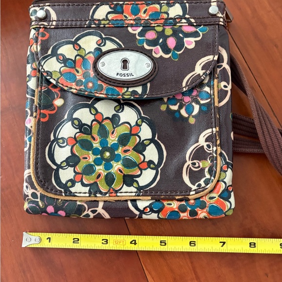 Fossil Key-Per Floral Crossbody Bag Brown Boho Canvas - Picture 8 of 8